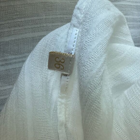 VANESSA BRUNO Nipoa Striped Blouse Sheer Split Neck in White - Picture 10 of 11